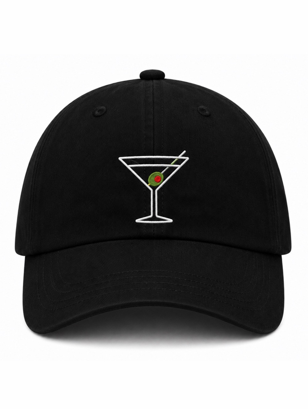 🍸 Martini Glass Embroidered Black Baseball Cap Cocktail Lover Adjustable Hat